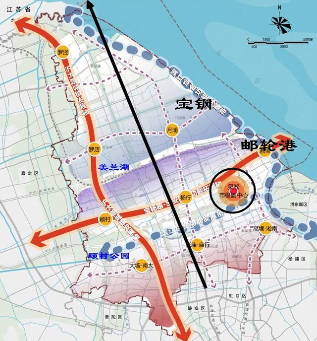上海市宝山区总体规划的细节:美兰湖,顾村公园地区产业比较薄弱