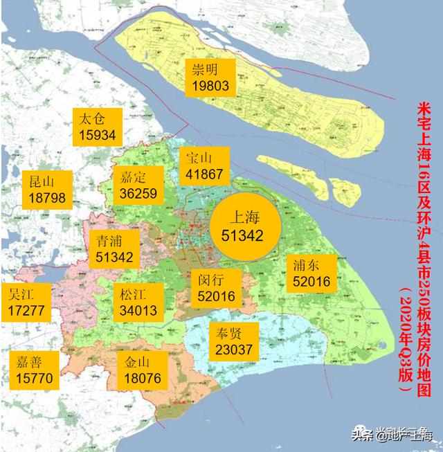 上海 环沪20区县250板块房价地图(2020年7月)